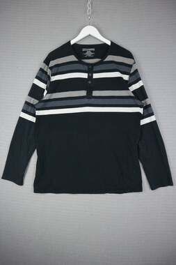 Denver Hayes Cotton Henley Stripe Longsleeve Vintage 2XL
